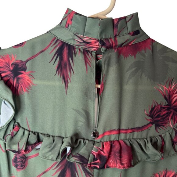 Lanca Perfume Collection green ruffled floral long sleeve mini dress size XS - Picture 4 of 8